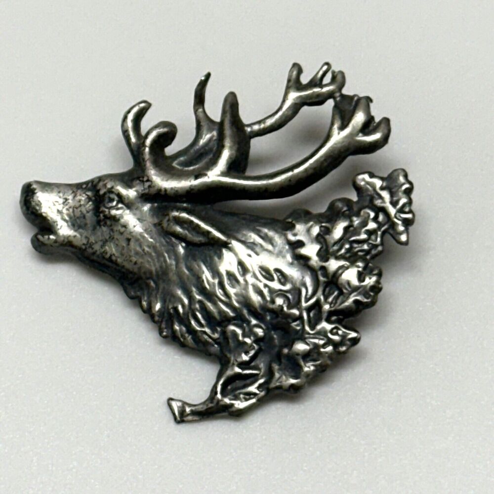 Moose Head Oxidized Metal Pin Wildlife Antlers 1" Hunting Metal Etched Molded
